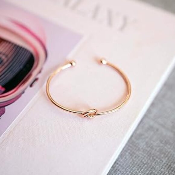 Neiman Marcus 14k Rose Gold Plated Love Knot Infinity Bangle Bracelet - Picture 4 of 4